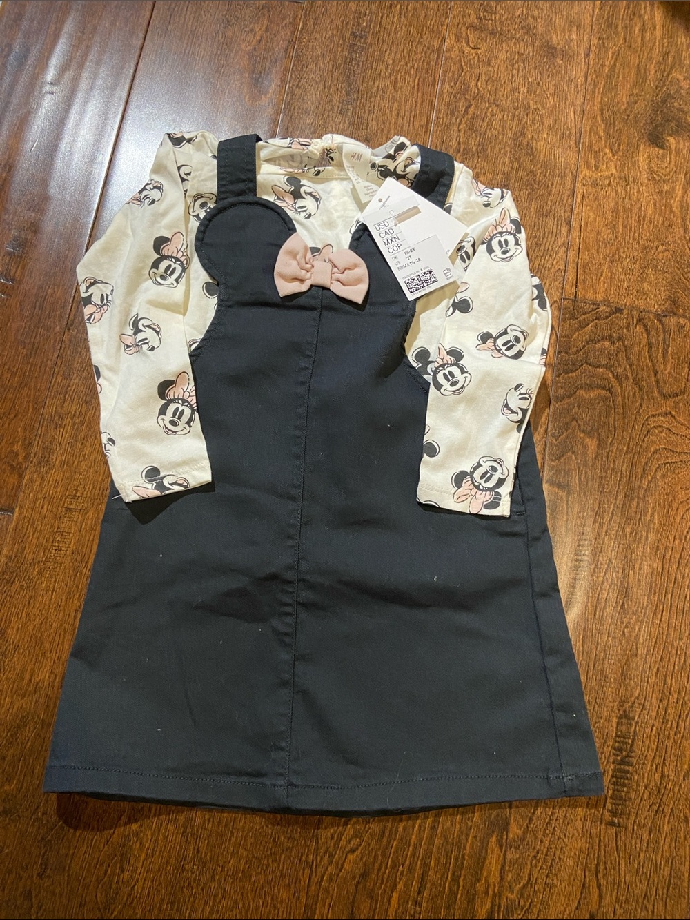 H&M Disney Minnie Mouse overalls w/ long sleeve top SZ 1 1/2 -2Y